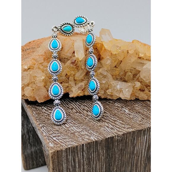 Carolyn Pollack Signature Turquoise Dangle Earrings set in Sterling Silver - Picture 5 of 6